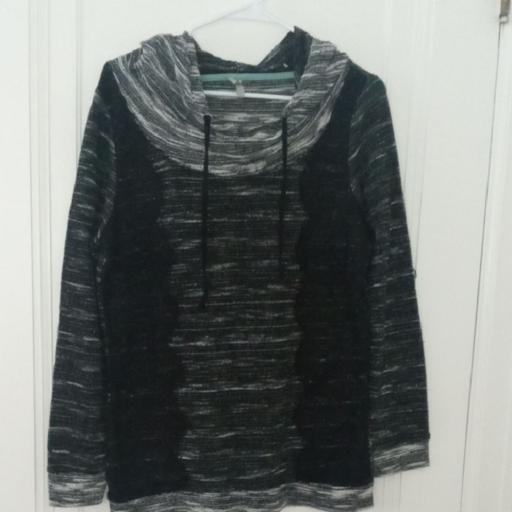 Women's Black and Gray Sweater with hood Vanity, large